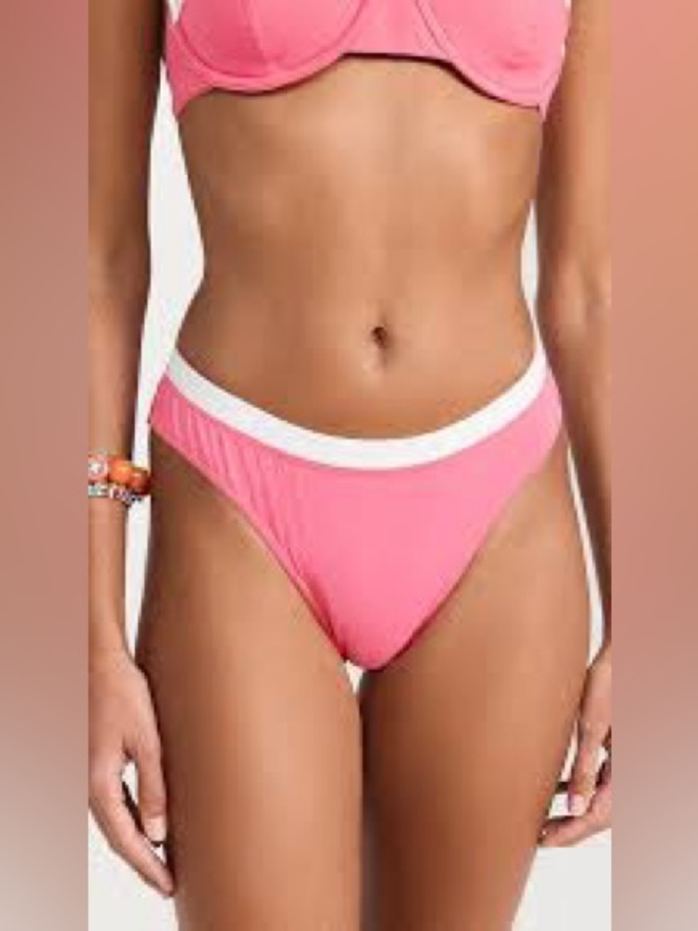 STAUD Pink Bikini Bottom with White Waistband L70-505